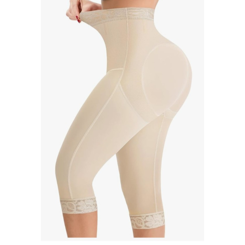 Womens High Waist Tummy Control Shapewear Med Beige Capri Length Butt Lifting